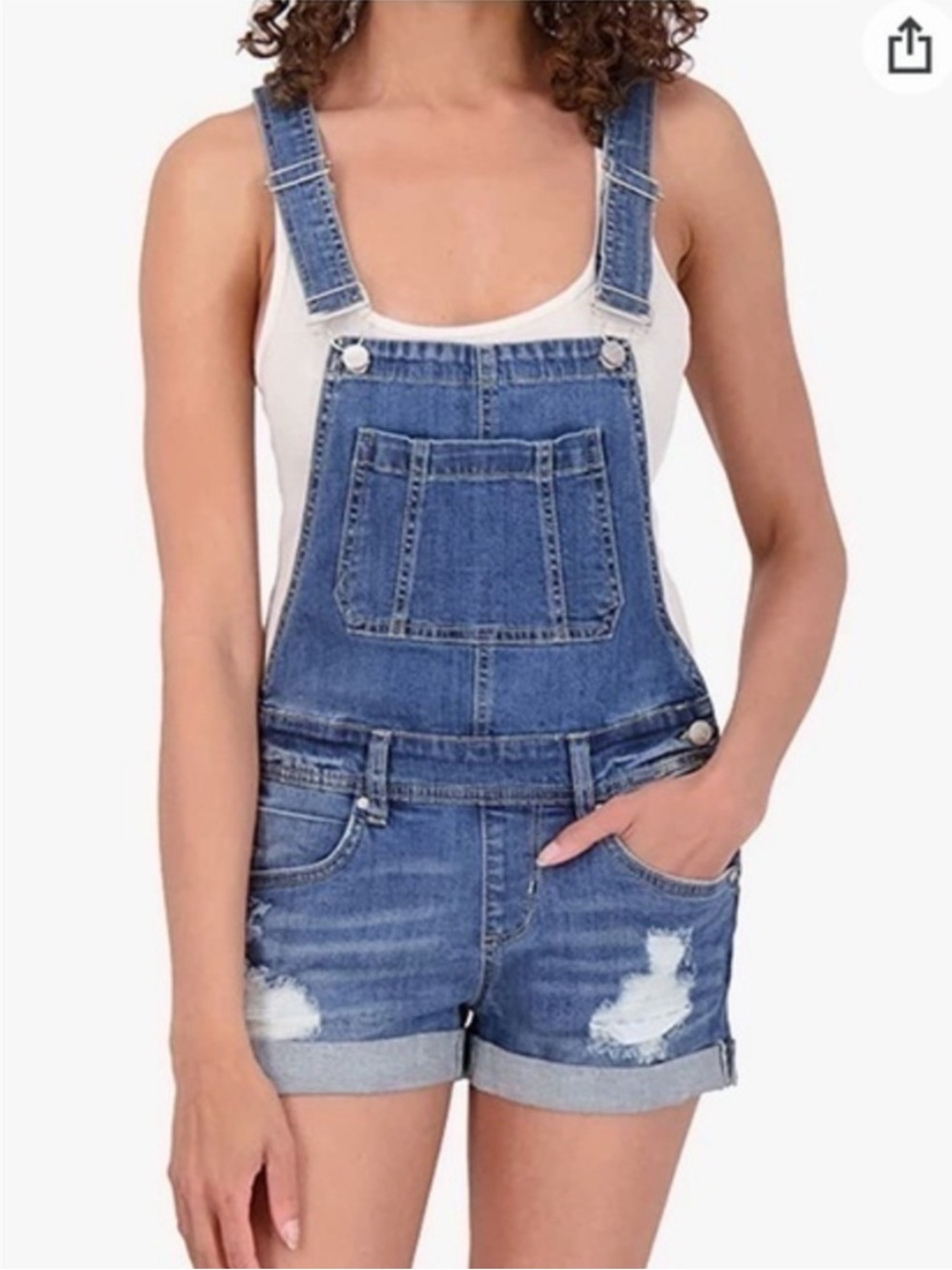 New Dollhouse Juniors Sz 9 29 Roll Cuff Shortalls Blue Denim Distressed Jean NWT
